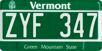 VT license plate ZYF347