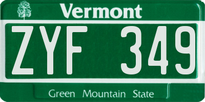 VT license plate ZYF349