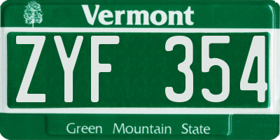 VT license plate ZYF354