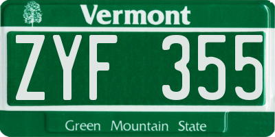 VT license plate ZYF355