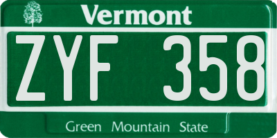 VT license plate ZYF358