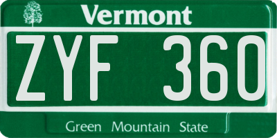 VT license plate ZYF360