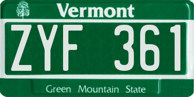 VT license plate ZYF361
