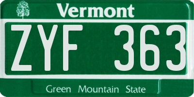 VT license plate ZYF363