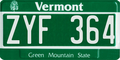 VT license plate ZYF364