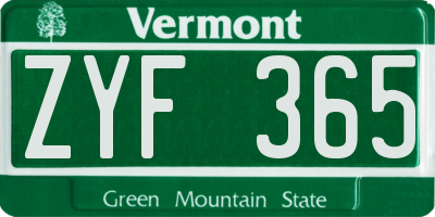 VT license plate ZYF365
