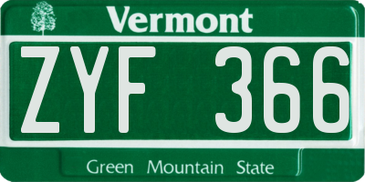 VT license plate ZYF366