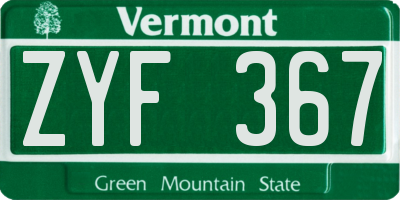 VT license plate ZYF367