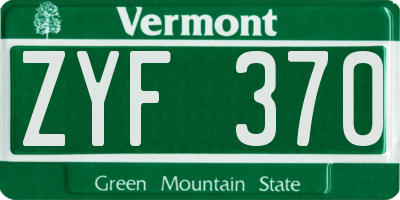 VT license plate ZYF370