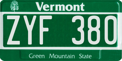 VT license plate ZYF380