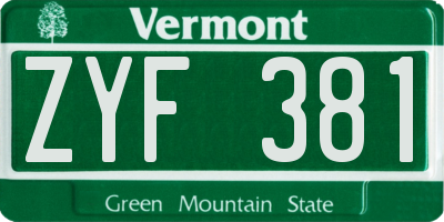 VT license plate ZYF381