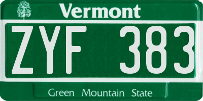 VT license plate ZYF383