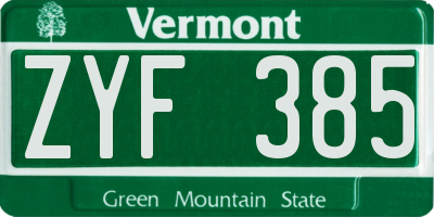 VT license plate ZYF385