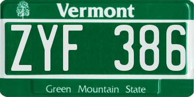 VT license plate ZYF386