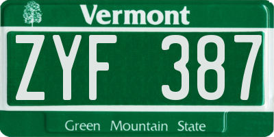 VT license plate ZYF387