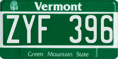 VT license plate ZYF396