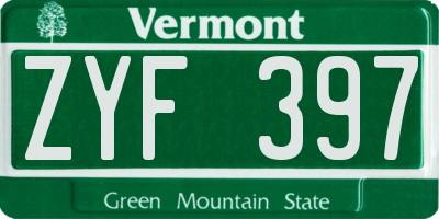VT license plate ZYF397