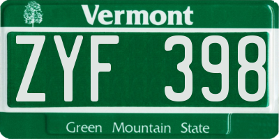 VT license plate ZYF398