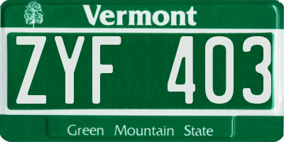VT license plate ZYF403