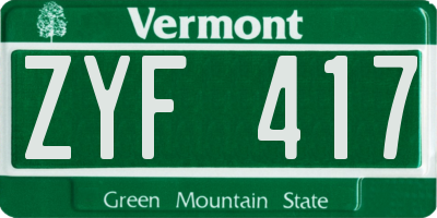 VT license plate ZYF417