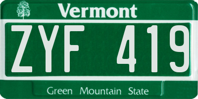 VT license plate ZYF419