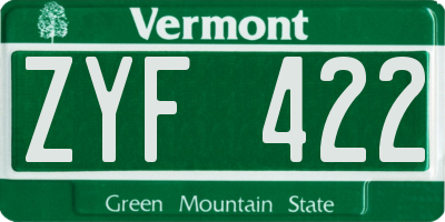 VT license plate ZYF422