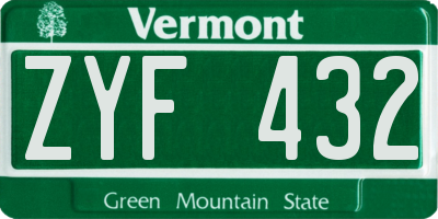 VT license plate ZYF432