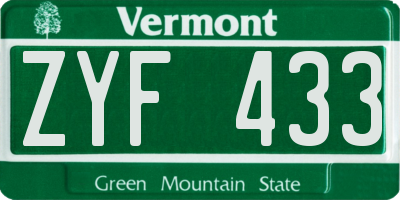 VT license plate ZYF433
