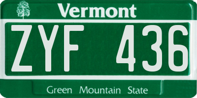 VT license plate ZYF436