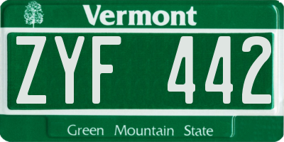VT license plate ZYF442