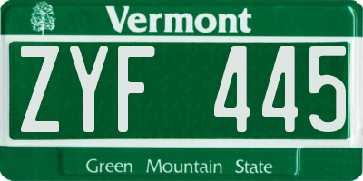 VT license plate ZYF445