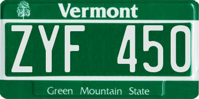 VT license plate ZYF450