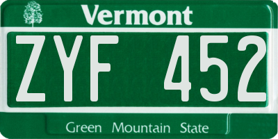 VT license plate ZYF452