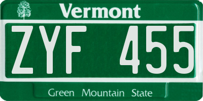 VT license plate ZYF455