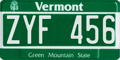 VT license plate ZYF456