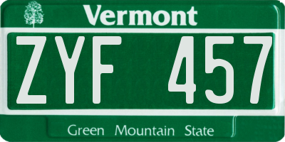 VT license plate ZYF457