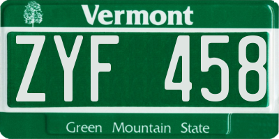 VT license plate ZYF458