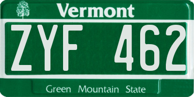 VT license plate ZYF462