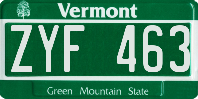 VT license plate ZYF463