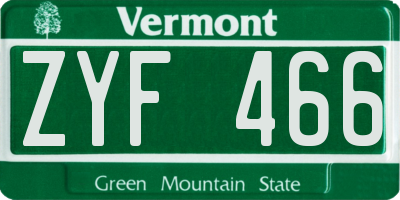 VT license plate ZYF466
