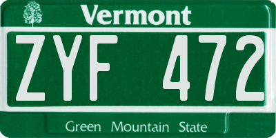 VT license plate ZYF472