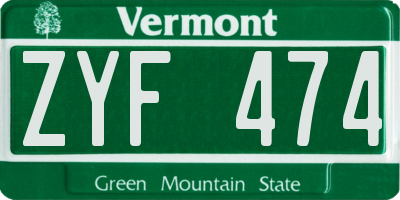 VT license plate ZYF474
