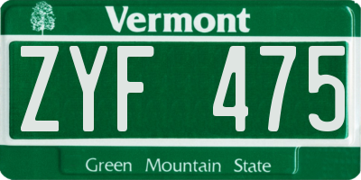VT license plate ZYF475