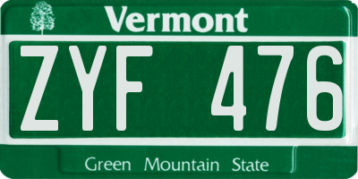 VT license plate ZYF476