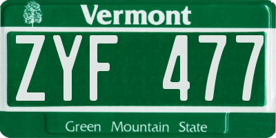 VT license plate ZYF477