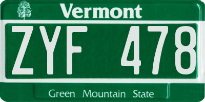 VT license plate ZYF478