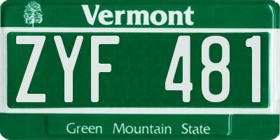 VT license plate ZYF481