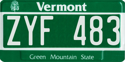 VT license plate ZYF483