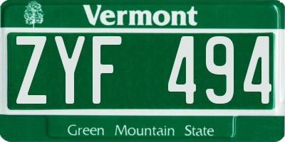 VT license plate ZYF494