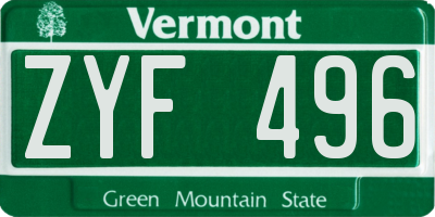 VT license plate ZYF496
